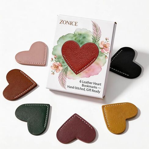 ZONICE Leather Heart Bookmarks for Women–6 Pack Cute Corner Page Holders in Gift Box,Book Markers for Teacher,Reader,Student–Ideal for School,Office,Home Reading & Teacher Appreciation Gifts in Saudi Arabia