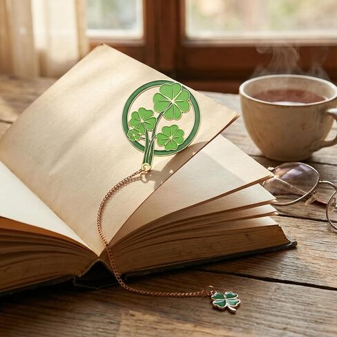 Circular Lucky Clover Metal Bookmark with Green Tassel - Brass Hollow Shamrock Page Divider - Graduation & Exam Luck Gift for Students, Writers, Teens & Book Clubs in Kuwait