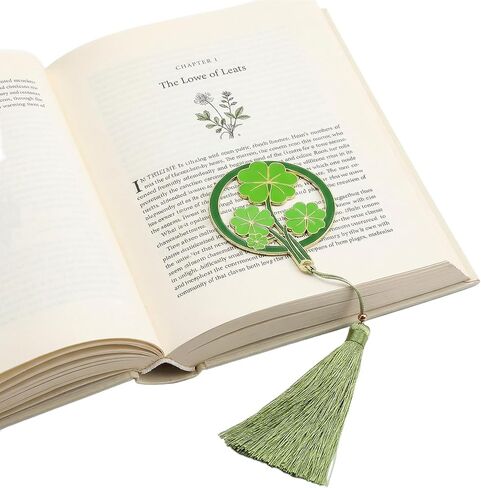 Circular Lucky Clover Metal Bookmark with Green Tassel - Brass Hollow Shamrock Page Divider - Graduation & Exam Luck Gift for Students, Writers, Teens & Book Clubs in Kuwait