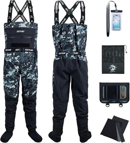 Goture 5-Layer Waterproof Stocking Foot Waders, Breathable Fly Fishing Waders for Men Women, Multiple Storage Pockets 5 Sizes in Kuwait