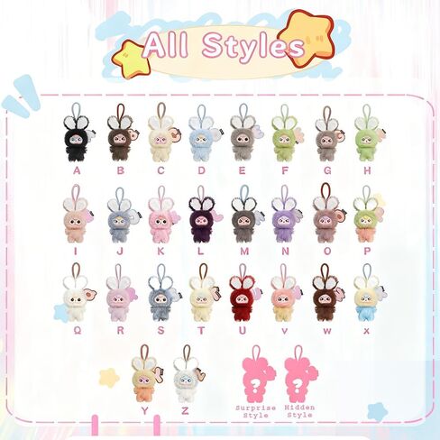 Baby Three Super Mini Bunny Series Plush Blind Box (1 of 28Possible Styles) English Letter Plush Pendant Cute Figures Collectible Toys Birthday Gifts (1Pc-Blind Box) in Saudi Arabia
