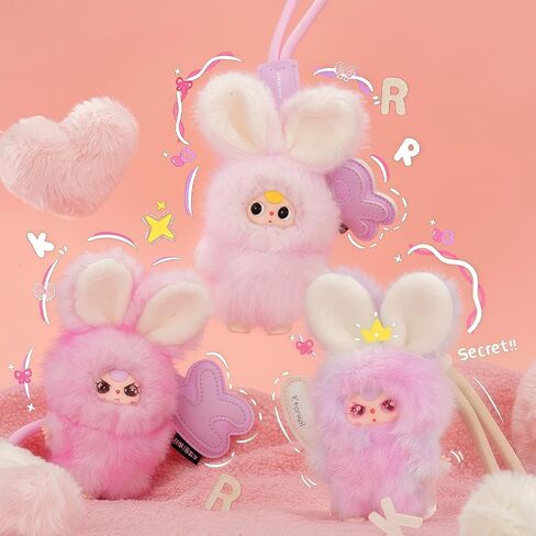 Baby Three Super Mini Bunny Series Plush Blind Box (1 of 28Possible Styles) English Letter Plush Pendant Cute Figures Collectible Toys Birthday Gifts (1Pc-Blind Box) in Saudi Arabia