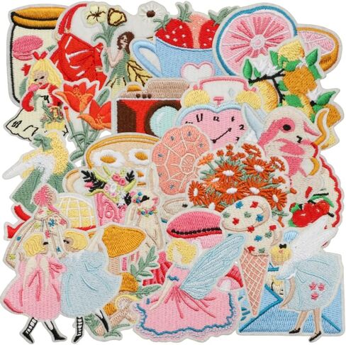 29 Pcs Whimsical Fairy & Flower Iron On Patches,Cute Embroidery Applique DIY Sew On Patches Decoration Accessory for Clothes,Backpacks,Jacket,Vest,T-Shirt,Hats,Jeans in Saudi Arabia
