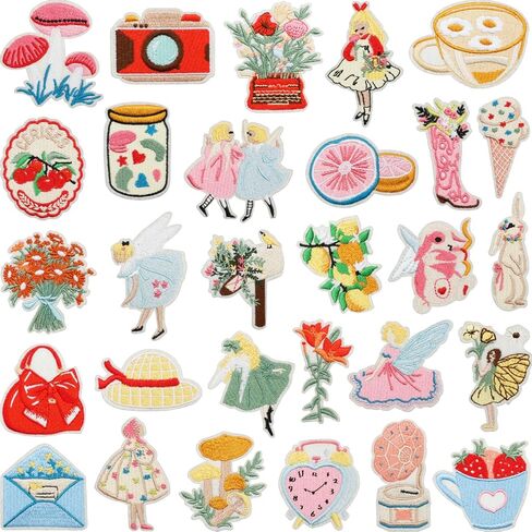 29 Pcs Whimsical Fairy & Flower Iron On Patches,Cute Embroidery Applique DIY Sew On Patches Decoration Accessory for Clothes,Backpacks,Jacket,Vest,T-Shirt,Hats,Jeans in Saudi Arabia
