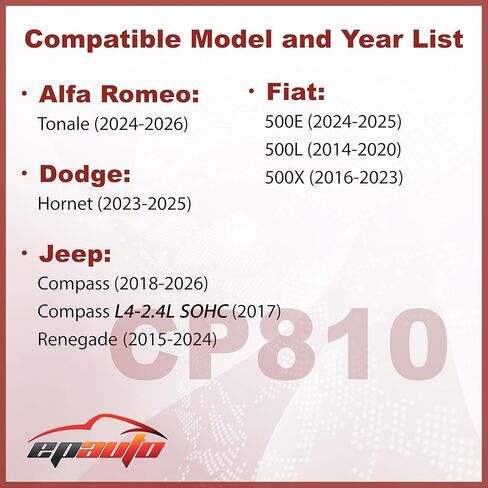 يتضمن فلتر هواء المقصورة EPAuto CP810 (CF11810) استبدال الكربون المنشط لسيارة Jeep Compass (2018-2026)، Jeep Compass 2.4L (2017)، Renegade (2015-2024)، Dodge Hornet (2023-2025) in Kuwait