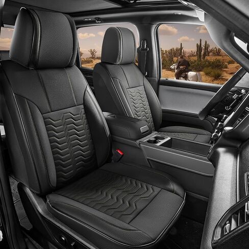 غطاء مقعد سيارة من الجلد باللون الأحمر المطر البني لسيارة Chevy Silverado 2019-2025 1500 2500 3500 Crew Cab Double Extended Regular Cab LT LZT RST Trail Boss, GMC Sierra 2020-2026 (Silverado-Brown+Orange-2019/2025) in Kuwait