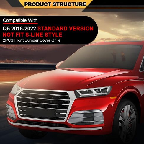 غطاء خفيف للضباب مزود بإطار شبكي أمامي متوافق مع Audi Q5 2018-2022 الإصدار القياسي، غير مناسب لنمط S-line 80A807679D، 80A807680D أسود وكروم in Kuwait