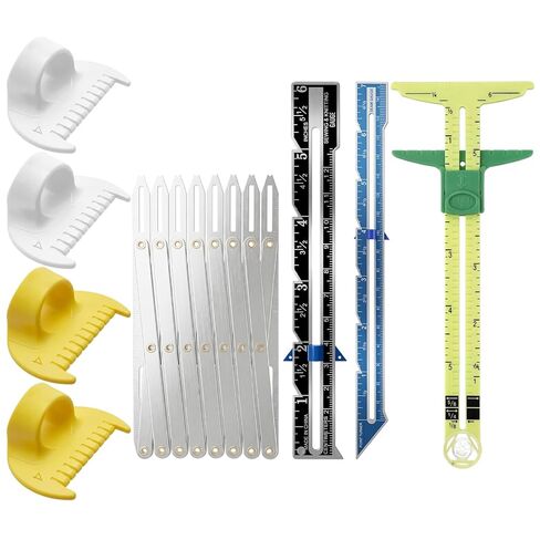 Ceenna 8 Pcs Sliding Gauge Measuring Tool, 5-in-1 Aluminum Expanding Sewing Gauge Button Guide Spacing Device Quilting Ruler Measuring Tool with 4 Seam Allowance Templates for Crafting Sewing Supplies in Saudi Arabia
