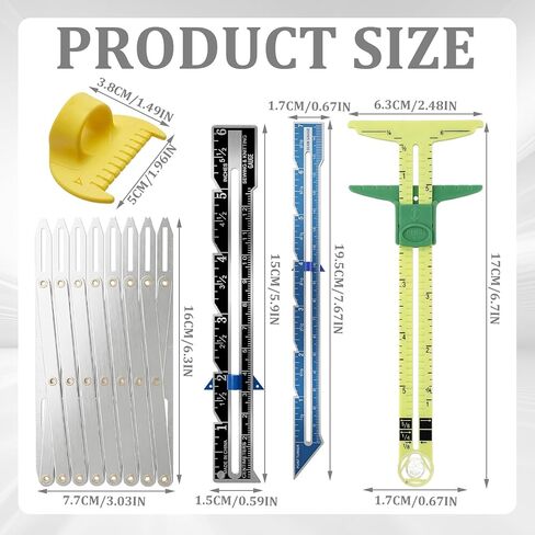 Ceenna 8 Pcs Sliding Gauge Measuring Tool, 5-in-1 Aluminum Expanding Sewing Gauge Button Guide Spacing Device Quilting Ruler Measuring Tool with 4 Seam Allowance Templates for Crafting Sewing Supplies in Saudi Arabia