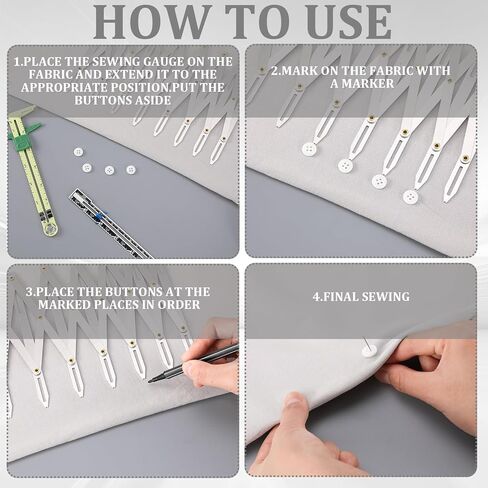 Ceenna 8 Pcs Sliding Gauge Measuring Tool, 5-in-1 Aluminum Expanding Sewing Gauge Button Guide Spacing Device Quilting Ruler Measuring Tool with 4 Seam Allowance Templates for Crafting Sewing Supplies in Saudi Arabia