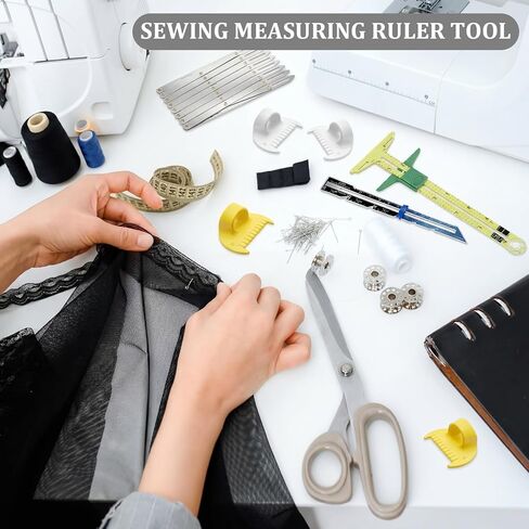 Ceenna 8 Pcs Sliding Gauge Measuring Tool, 5-in-1 Aluminum Expanding Sewing Gauge Button Guide Spacing Device Quilting Ruler Measuring Tool with 4 Seam Allowance Templates for Crafting Sewing Supplies in Saudi Arabia