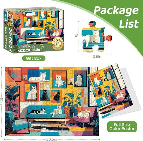 500 Piece Puzzle for Adults, Cat Themed Jigsaw Puzzles 500 Pieces for Adult Senior, Animals Puzzle 500 Piece, Funny Cat Pet Lover Jigsaw Puzzle, Home Decor Birthday Party Activity Gift 20.5x15in in Saudi Arabia