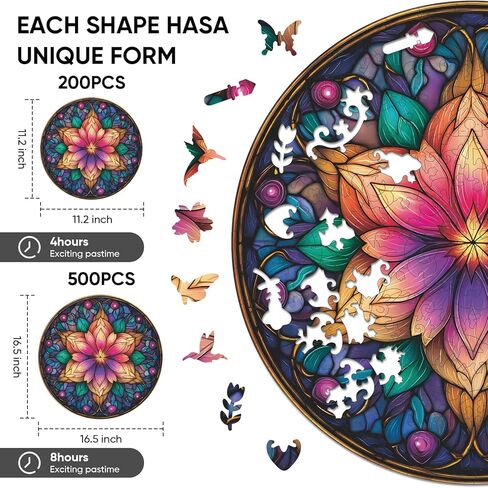 Ixfyloop Wooden Puzzles for Adults, Mandala Puzzle 200 Pieces, Wood Jigsaw Puzzles Unique Shape, Mandala Game Wooden Puzzles for Adults Birthday Gift, 11.2x11.2 inch in Kuwait