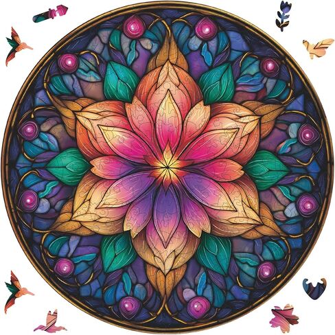 Ixfyloop Wooden Puzzles for Adults, Mandala Puzzle 200 Pieces, Wood Jigsaw Puzzles Unique Shape, Mandala Game Wooden Puzzles for Adults Birthday Gift, 11.2x11.2 inch in Kuwait
