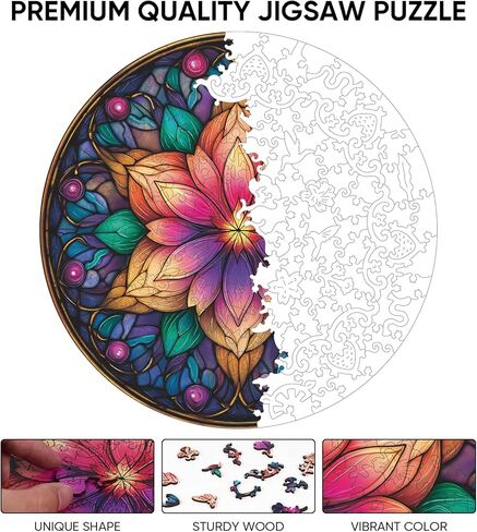 Ixfyloop Wooden Puzzles for Adults, Mandala Puzzle 200 Pieces, Wood Jigsaw Puzzles Unique Shape, Mandala Game Wooden Puzzles for Adults Birthday Gift, 11.2x11.2 inch in Kuwait