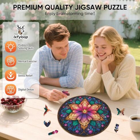 Ixfyloop Wooden Puzzles for Adults, Mandala Puzzle 200 Pieces, Wood Jigsaw Puzzles Unique Shape, Mandala Game Wooden Puzzles for Adults Birthday Gift, 11.2x11.2 inch in Kuwait