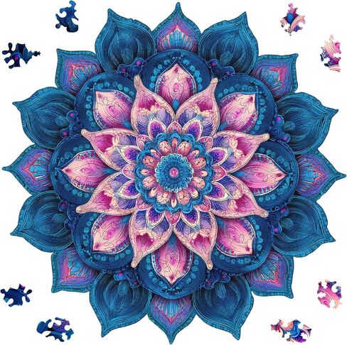 Ixfyloop Wooden Puzzles for Adults, Mandala Puzzle 200 Pieces, Wood Jigsaw Puzzles Unique Shape, Mandala Game Wooden Puzzles for Adults Birthday Gift, 11.2x11.2 inch in Kuwait
