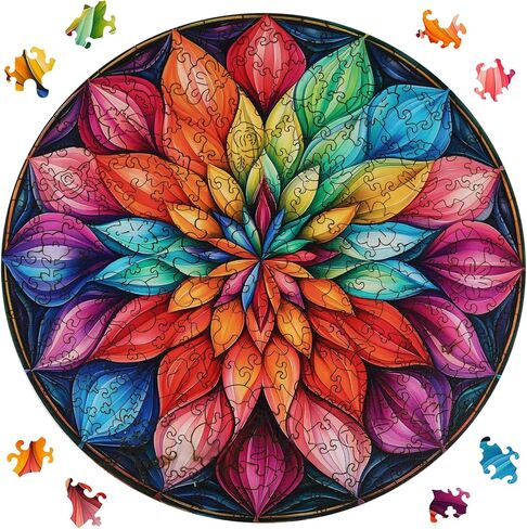 Ixfyloop Wooden Puzzles for Adults, Mandala Puzzle 200 Pieces, Wood Jigsaw Puzzles Unique Shape, Mandala Game Wooden Puzzles for Adults Birthday Gift, 11.2x11.2 inch in Kuwait