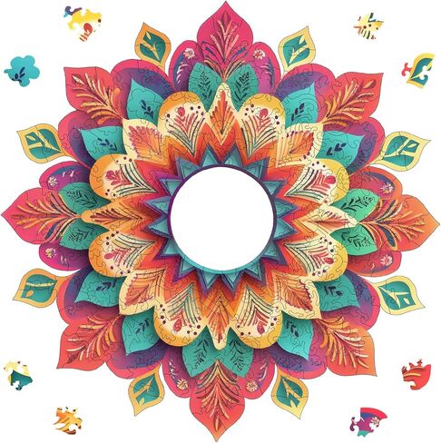 Ixfyloop Wooden Puzzles for Adults, Mandala Puzzle 200 Pieces, Wood Jigsaw Puzzles Unique Shape, Mandala Game Wooden Puzzles for Adults Birthday Gift, 11.2x11.2 inch in Kuwait