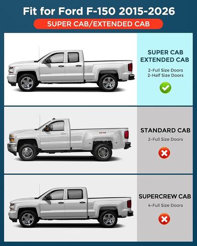 Floor Mats for Ford F150 Supercab/Extended cab 2015-2026 (Not Fit Supercrew Cab) with Door Sill Guards, All Weather Rubber Floor Mats for Car F-150 Car Accessories, 3PCS Black Liner for F150 Super Cab in Kuwait