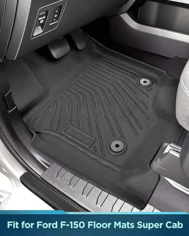 Floor Mats for Ford F150 Supercab/Extended cab 2015-2026 (Not Fit Supercrew Cab) with Door Sill Guards, All Weather Rubber Floor Mats for Car F-150 Car Accessories, 3PCS Black Liner for F150 Super Cab in Kuwait