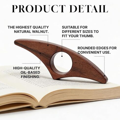 Thumb Book Page Holder - Walnut Wood Page Holder with Smooth Finish, Handmade Reading Accessory Gift for Book Lovers (Brown) in Saudi Arabia