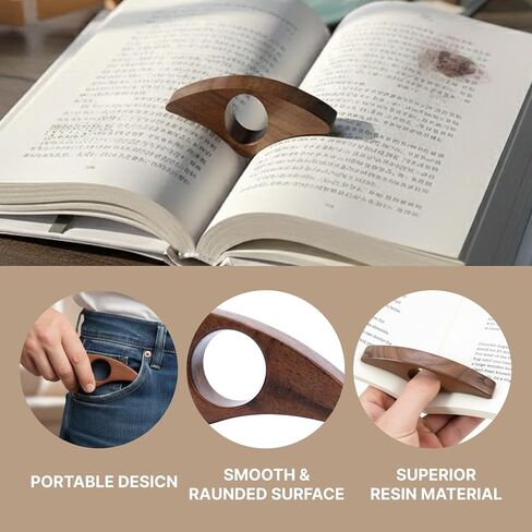 Thumb Book Page Holder - Walnut Wood Page Holder with Smooth Finish, Handmade Reading Accessory Gift for Book Lovers (Brown) in Saudi Arabia