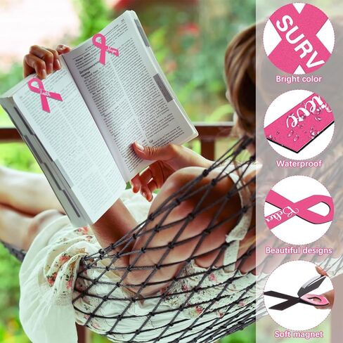 24 Pcs Breast Cancer Awareness Accessories Magnetic Bookmark Bulk Cancer Awareness Accessories Gifts Pink Ribbon Bookmarks or Charity, Office, Fundraiser Events in Kuwait