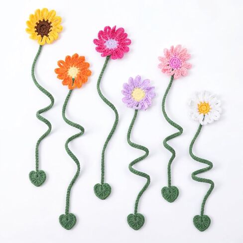 6 Pcs Crochet Flower Bookmarks, Handmade Knitted Daisy Sunflower Book Marks Cute Unique Bookmarks for Women Girls Book Lovers Teachers (6 Color) in Kuwait