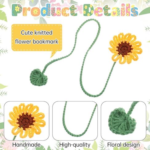 6 Pcs Crochet Flower Bookmarks, Handmade Knitted Daisy Sunflower Book Marks Cute Unique Bookmarks for Women Girls Book Lovers Teachers (6 Color) in Kuwait
