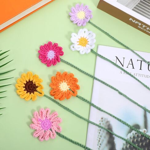 6 Pcs Crochet Flower Bookmarks, Handmade Knitted Daisy Sunflower Book Marks Cute Unique Bookmarks for Women Girls Book Lovers Teachers (6 Color) in Kuwait