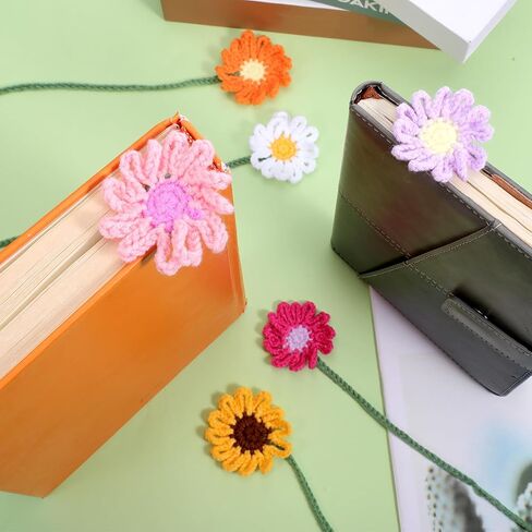 6 Pcs Crochet Flower Bookmarks, Handmade Knitted Daisy Sunflower Book Marks Cute Unique Bookmarks for Women Girls Book Lovers Teachers (6 Color) in Kuwait