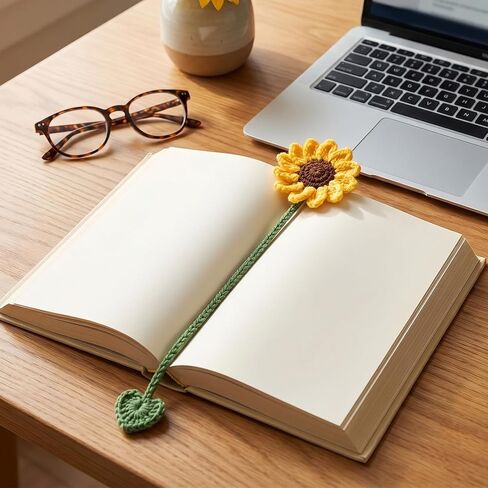 6 Pcs Crochet Flower Bookmarks, Handmade Knitted Daisy Sunflower Book Marks Cute Unique Bookmarks for Women Girls Book Lovers Teachers (6 Color) in Kuwait