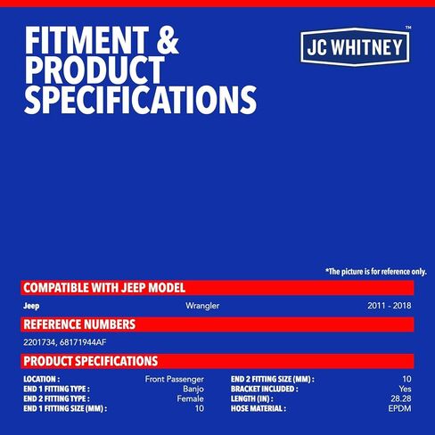 JC Whitney JFBAJCWBHH00331 خرطوم هيدروليكي للفرامل الأمامية اليمنى - متوافق مع جيب رانجلر 2011-2018 in Kuwait