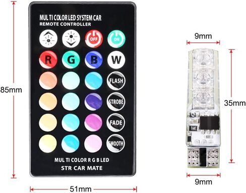 4 pack 194 T10 LED Light Bulb W5W 168 RGB with Remote Control Atmosphere Lights for Car Interior Map Dome Door License Plate Light in Saudi Arabia