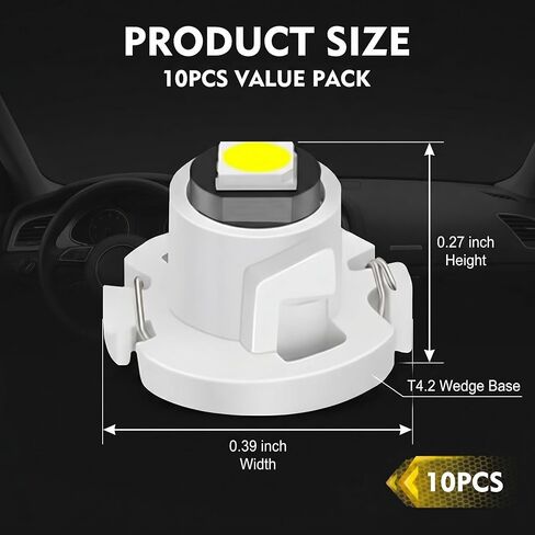 10 PCS Car T4.2 LED Bulbs, Super Bright 3030 Chip interior car lights bulbs, 12V IP65 Waterproof Dashboard Lights, 50000Hrs Long Life Easy Install, Universal for Most Cars (White) in Saudi Arabia