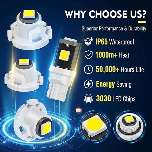 10 PCS Car T4.2 LED Bulbs, Super Bright 3030 Chip interior car lights bulbs, 12V IP65 Waterproof Dashboard Lights, 50000Hrs Long Life Easy Install, Universal for Most Cars (White) in Saudi Arabia
