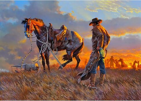 najiaxiaowu Wooden 1000 Pieces Jigsaw Puzzles for Adults, Elderly or Kids, Western Cowboy Rider Prairie Wind Flower Puzzle for Family Parent-Child, Art Decorations DIY Game Toy for Friend, Wife, Mom in Saudi Arabia