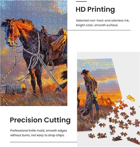 najiaxiaowu Wooden 1000 Pieces Jigsaw Puzzles for Adults, Elderly or Kids, Western Cowboy Rider Prairie Wind Flower Puzzle for Family Parent-Child, Art Decorations DIY Game Toy for Friend, Wife, Mom in Saudi Arabia