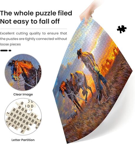 najiaxiaowu Wooden 1000 Pieces Jigsaw Puzzles for Adults, Elderly or Kids, Western Cowboy Rider Prairie Wind Flower Puzzle for Family Parent-Child, Art Decorations DIY Game Toy for Friend, Wife, Mom in Saudi Arabia