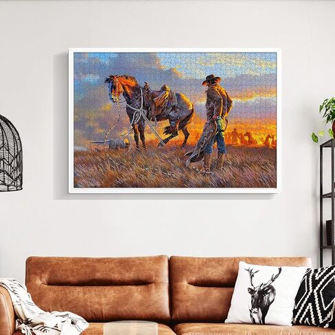 najiaxiaowu Wooden 1000 Pieces Jigsaw Puzzles for Adults, Elderly or Kids, Western Cowboy Rider Prairie Wind Flower Puzzle for Family Parent-Child, Art Decorations DIY Game Toy for Friend, Wife, Mom in Saudi Arabia