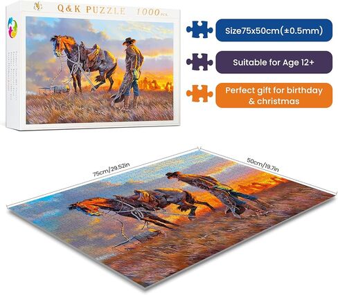 najiaxiaowu Wooden 1000 Pieces Jigsaw Puzzles for Adults, Elderly or Kids, Western Cowboy Rider Prairie Wind Flower Puzzle for Family Parent-Child, Art Decorations DIY Game Toy for Friend, Wife, Mom in Saudi Arabia