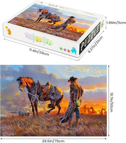 najiaxiaowu Wooden 1000 Pieces Jigsaw Puzzles for Adults, Elderly or Kids, Western Cowboy Rider Prairie Wind Flower Puzzle for Family Parent-Child, Art Decorations DIY Game Toy for Friend, Wife, Mom in Saudi Arabia
