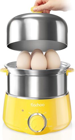 Hard Boiled Egg Cooker - CACHOO 14-Egg Rapid Stainless Steel Egg Boiler with 30-Min Timer & Auto Shut Off, Compact Electric Vegetable Steamer for Cooking, Dishwasher Safe, Beige in Saudi Arabia