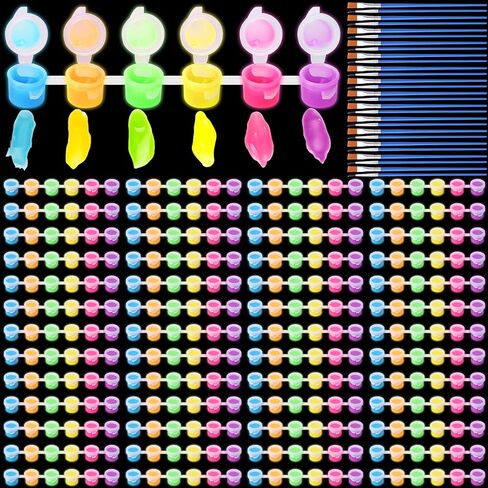 24 Set Glow in the Dark Mini Acrylic Paint Kit 48 Paint Brushes and 24 Pcs 6 Color Acrylic Strips Long Lasting Glow Fluorescent for Art DIY Carnival Easter Christmas Decor in Kuwait