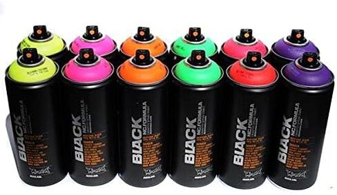 Montana Black 400ml Set of 12 Fluorescent Colors Graffiti Street Art Mural Spray Paint in Saudi Arabia