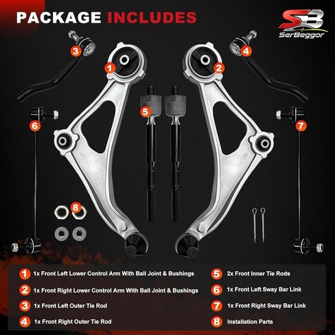 Front Lower Control Arm Kit Ball Joints Tie Rod Ends Sway Bar Links Compatible with 2014-2018 Nissan Altima (2013 Altima 4-Door Sedan ONLY) & 2016-2023 Maxima in Saudi Arabia