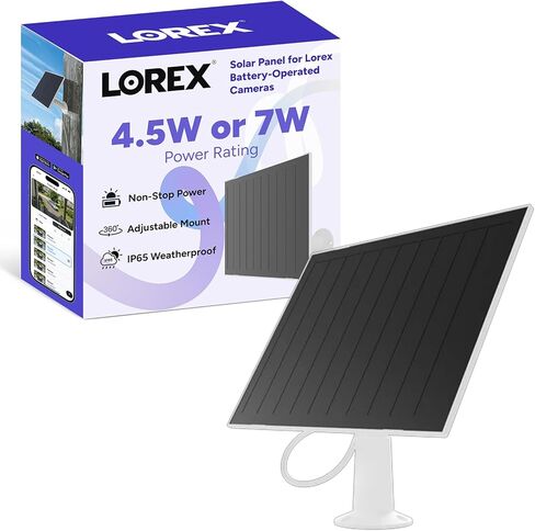 Lorex Solar Panel for Battery-Operated Cameras | 4.5 Watt | USB C and Micro-USB Adaptor | High-Efficiency | Non-Stop Power | Weatherproof | Flexible Setup in Kuwait