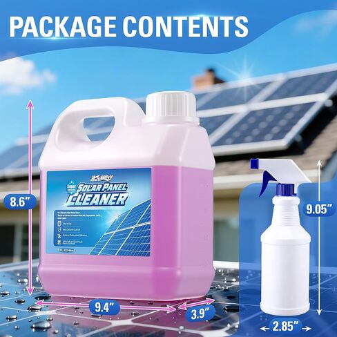Solar Panel Cleaner 32oz (20X Concentrate, Makes 150 Gallons), Solar Panel Cleaning Fast Evaporating Formula, Includes 500ml Dilution Spray Bottle (Bottle Only), Multi Surface Use in Saudi Arabia