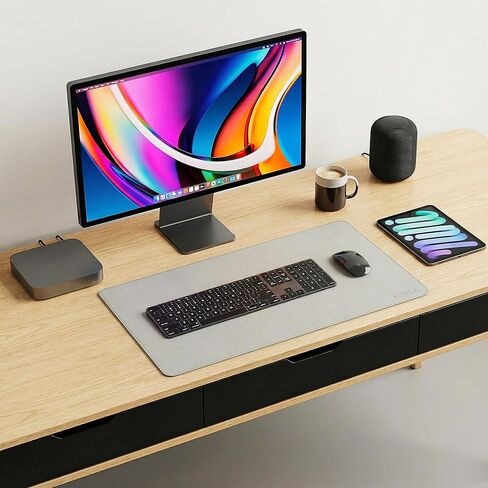 Fenge Dual Monitor Stand with Drawer & Desk Pad Bundle, 42.5 Inch 2-Tier Wood Monitor Riser & 23.6×13.8 Inch Double-Sided Waterproof Mouse Mat for Home Office in Saudi Arabia